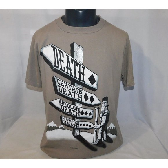 VTG 1996 CHANGES Scared Stiff Mens L Ski Death Skiing T Shirt Funny Graphic - Picture 1 of 12